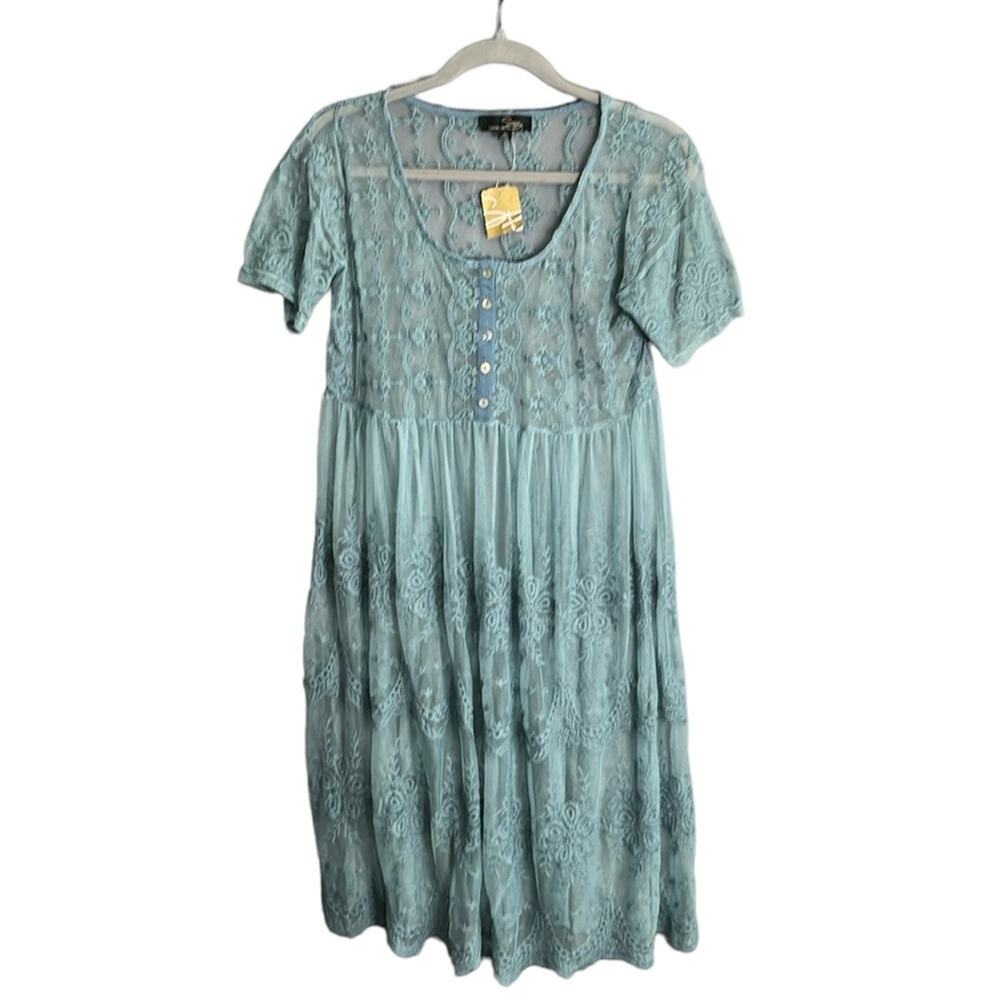 Suzanne Betro Gray Sheer Lace Crochet Long Top Medium